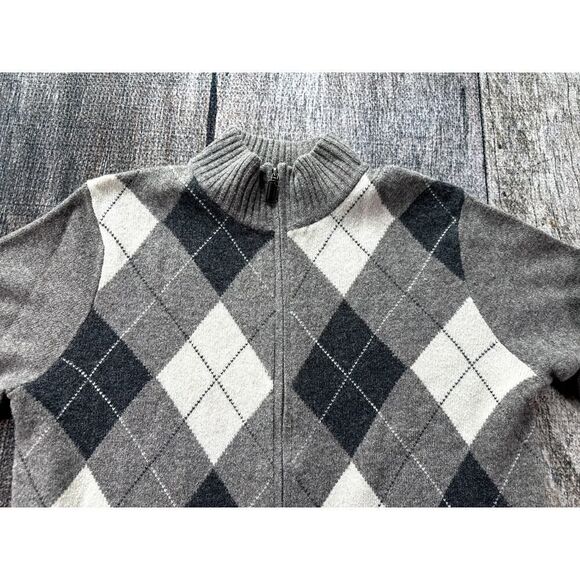 J Crew Mens Large Brownish Grey Lambs Wool Plaid Full Zip Sweater Jacket - Picture 2 of 9